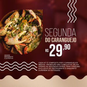 SEGUNDA DO CARANGUEJO - Deliciosamente , segunda com 3 unidades do melhor caranguejo de Fortaleza com desconto no Chico do caranguejo Sul. Por apenas R$29,90