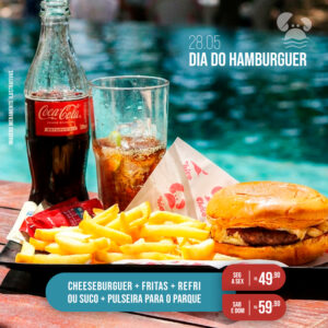 Chesse burguer + fritas + Refri ou suco + 1 Passaportes para o AcquaChico no Chico do Caranguejo Cumbuco a partir de R$49,90.